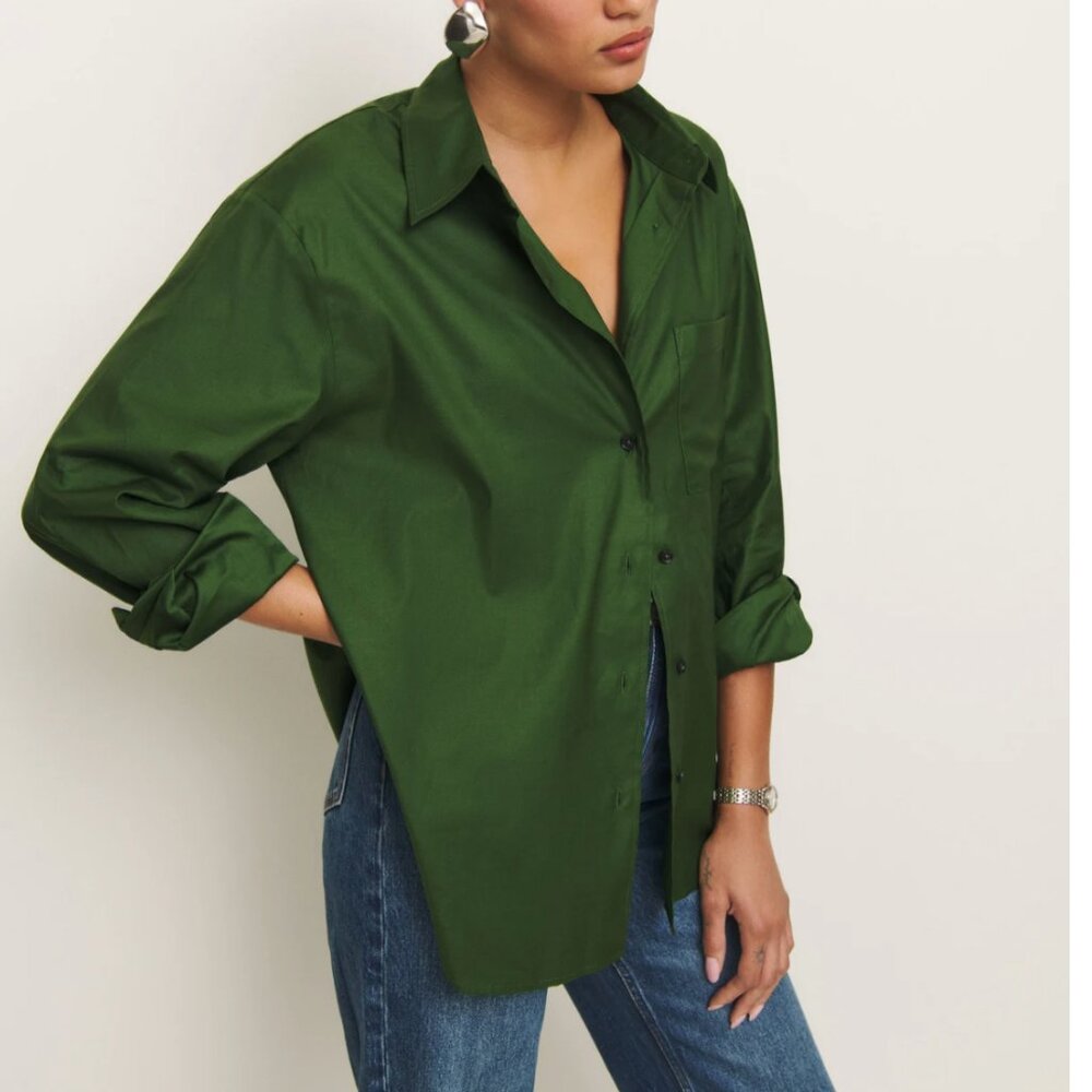 NEW Reformation Will Oversized Shirt Small Grass Green